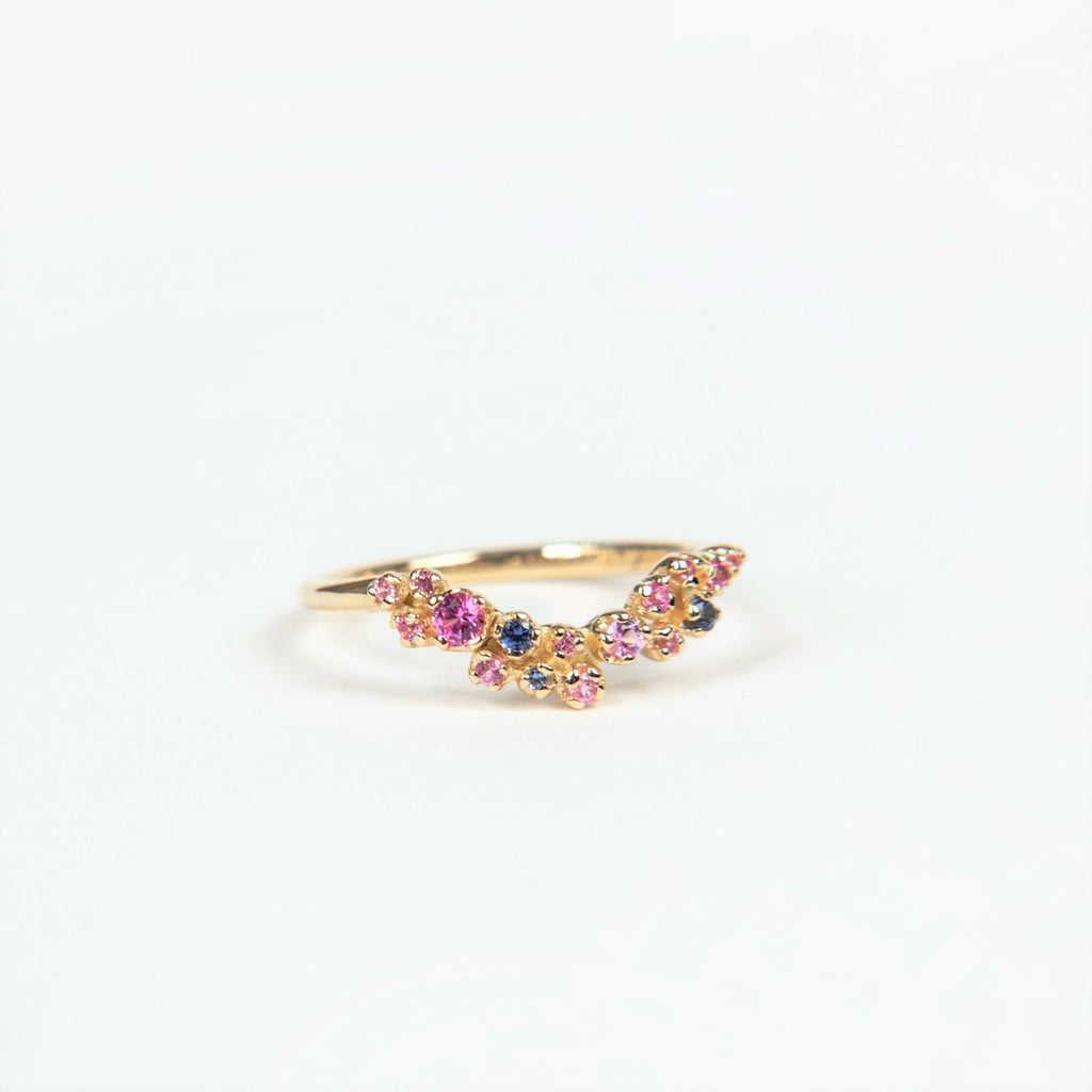 N + A - Curved Grand Cluster Ring with Sapphires - Size 6