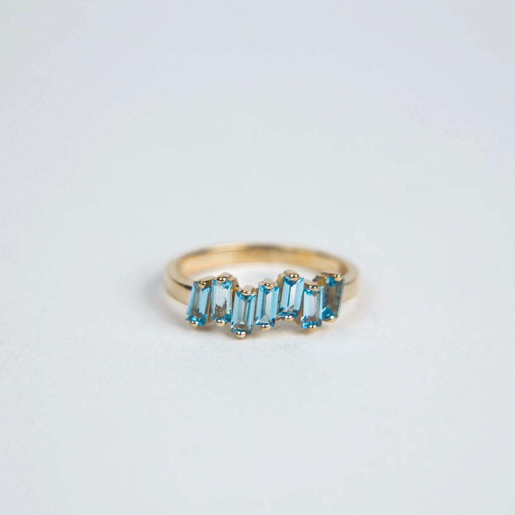 Suzanne Kalan - 14k Gold Uneven Band Rings - Swiss Blue Topaz - Size 6