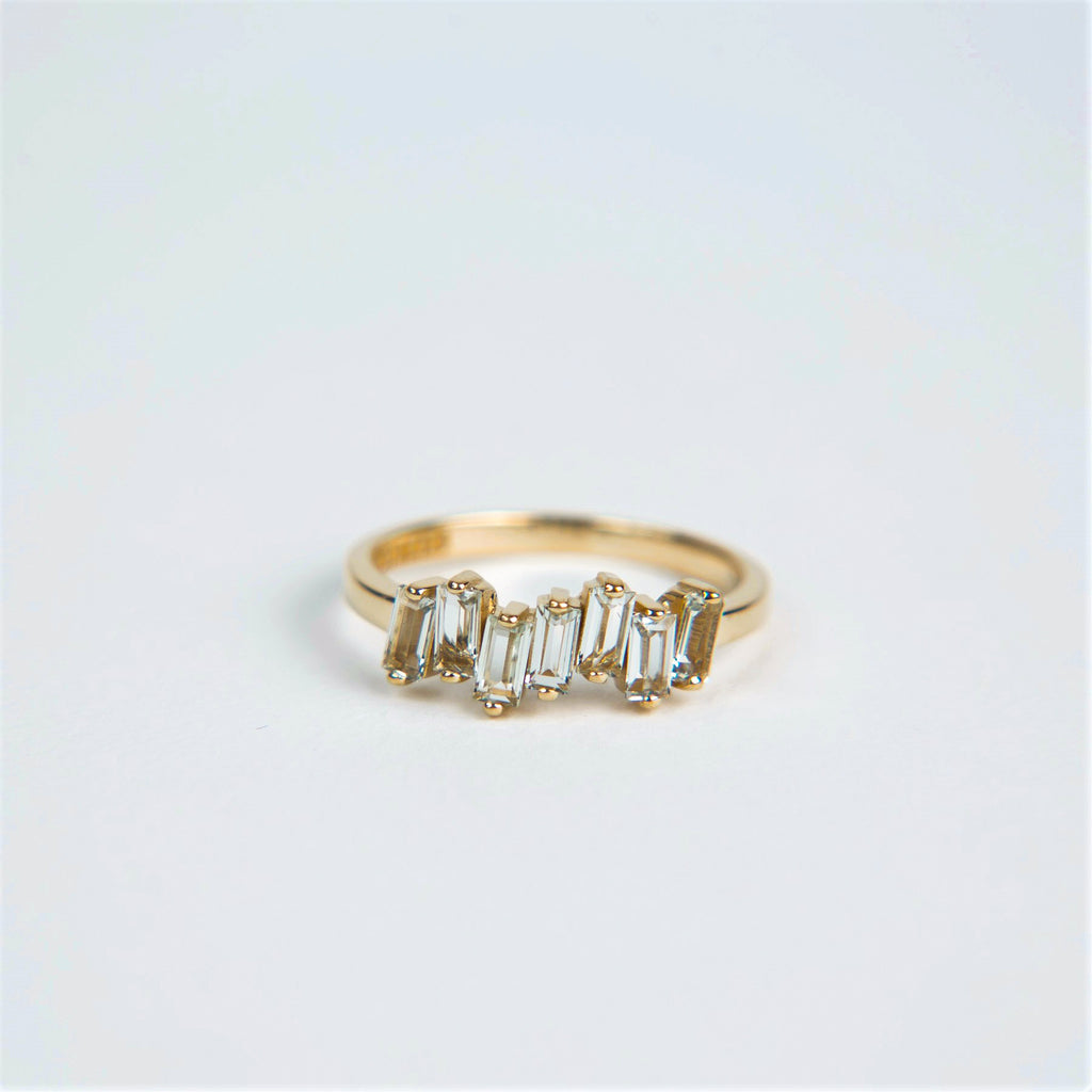 Suzanne Kalan - 14k Gold Uneven Band Rings - Green Amethyst - Size 6.5