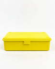 Yellow rectangular box with a lid on a white background