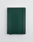 Green notebook on a white surface