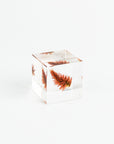 Clear cube with floral design on a white background