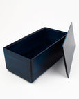 Blue rectangular box with a lid on a white background