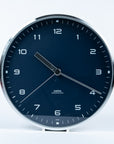 aira clock navy dial silver metal case