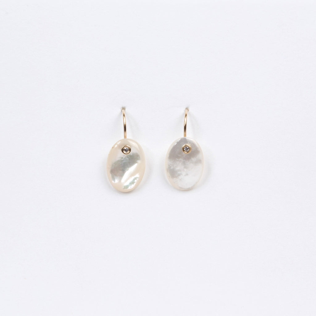 Carla Caruso Mother of Pearl Oval Disc Earrings with Diamonds