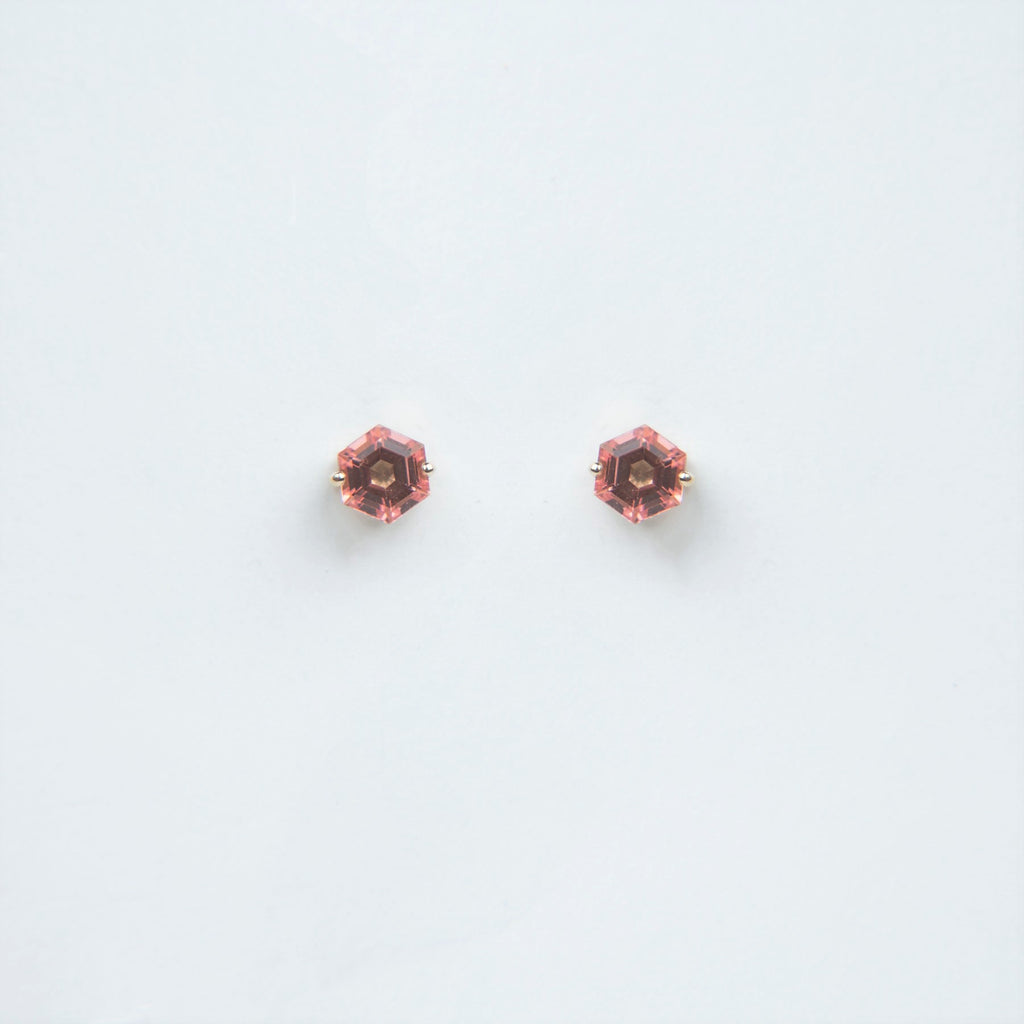 Suzanne Kalan - 14k Gold Bloom Hexagon Post Earrings - Salmon Topaz