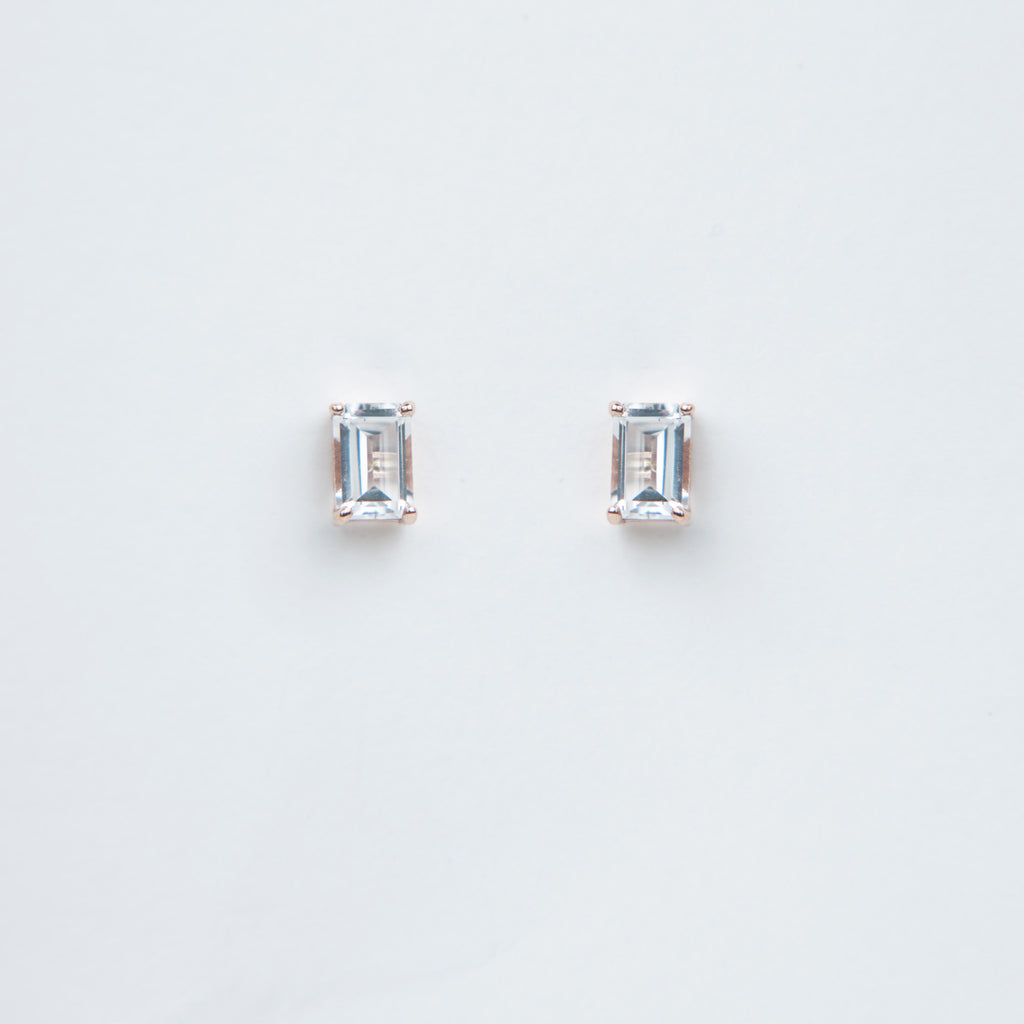 Suzanne Kalan - 14k Gold Emerald Cut Post Earrings - White Topaz