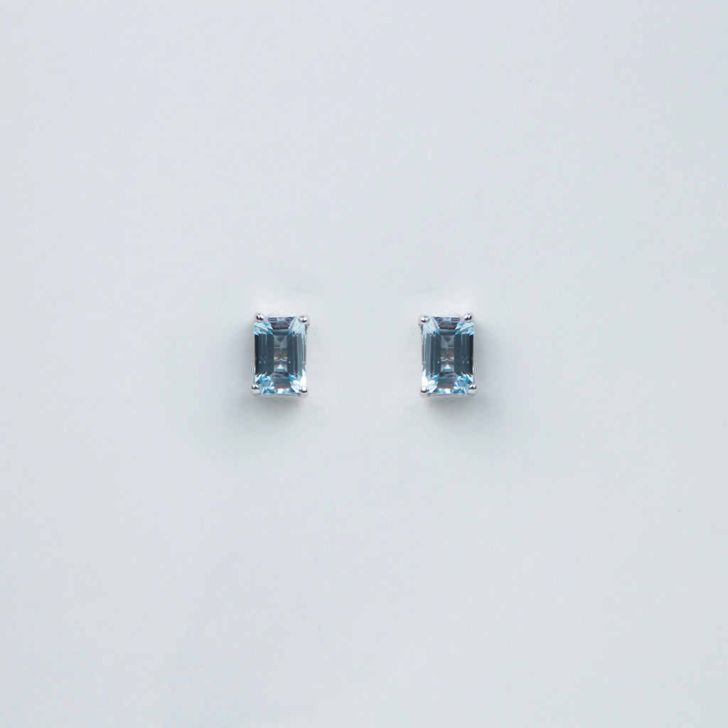 Suzanne Kalan - 14k Gold Emerald Cut Post Earrings - Blue Topaz