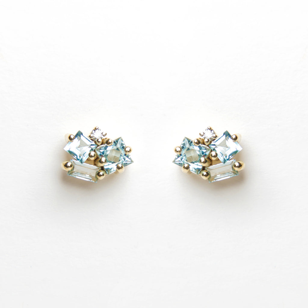 Suzanne Kalan - 14k Gold Cluster Stud Earrings - Blue Topaz