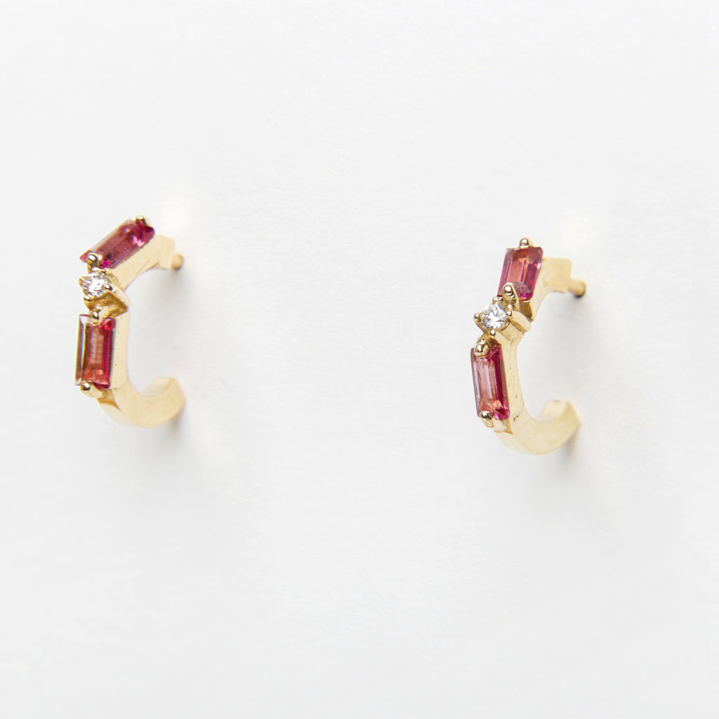 Suzanne Kalan - 14k Gold Baguette Hoop Earrings - Pink Topaz