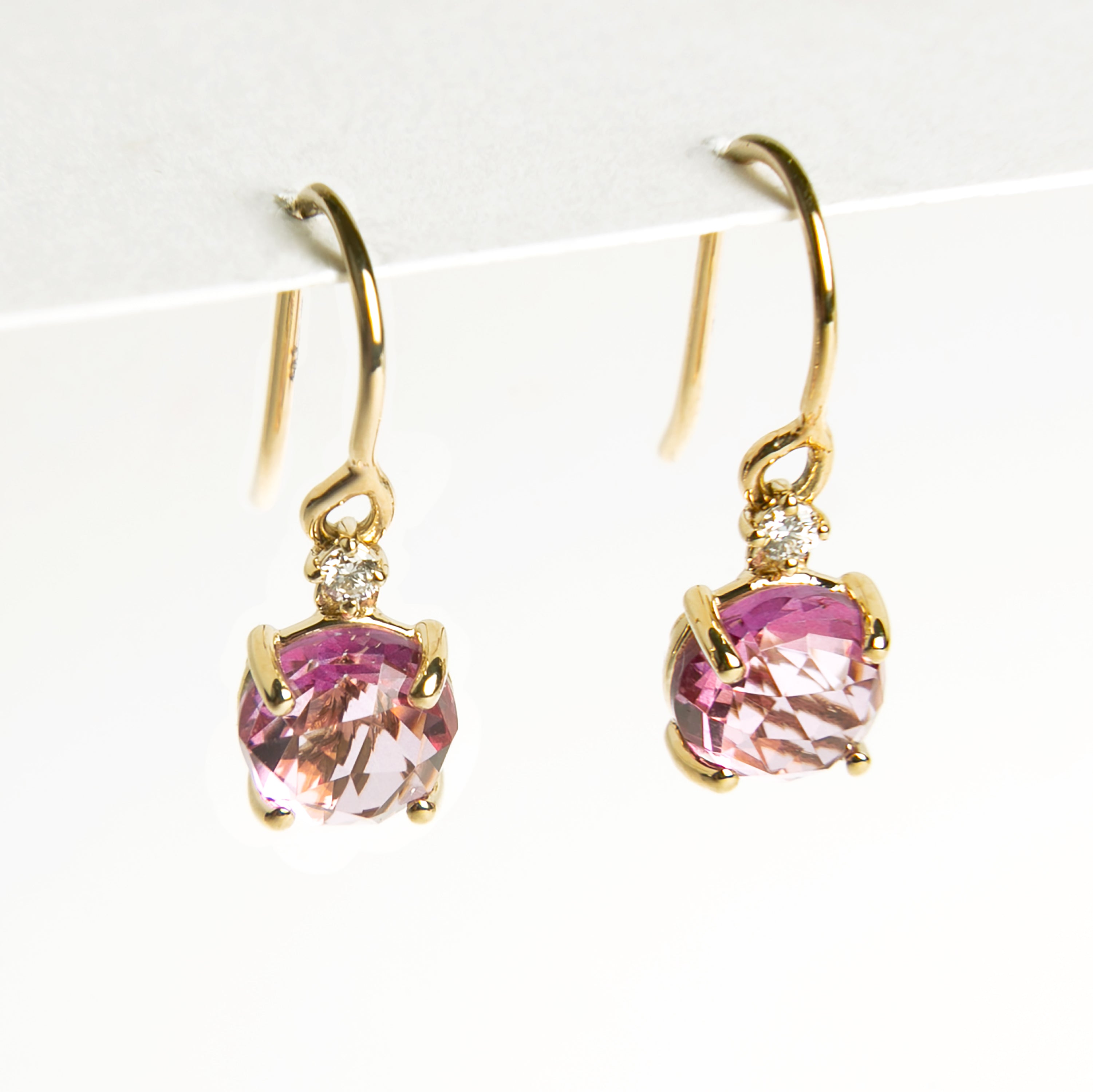 Suzanne Kalan - 14K Gold Round Drop Earrings with Diamond - Pink