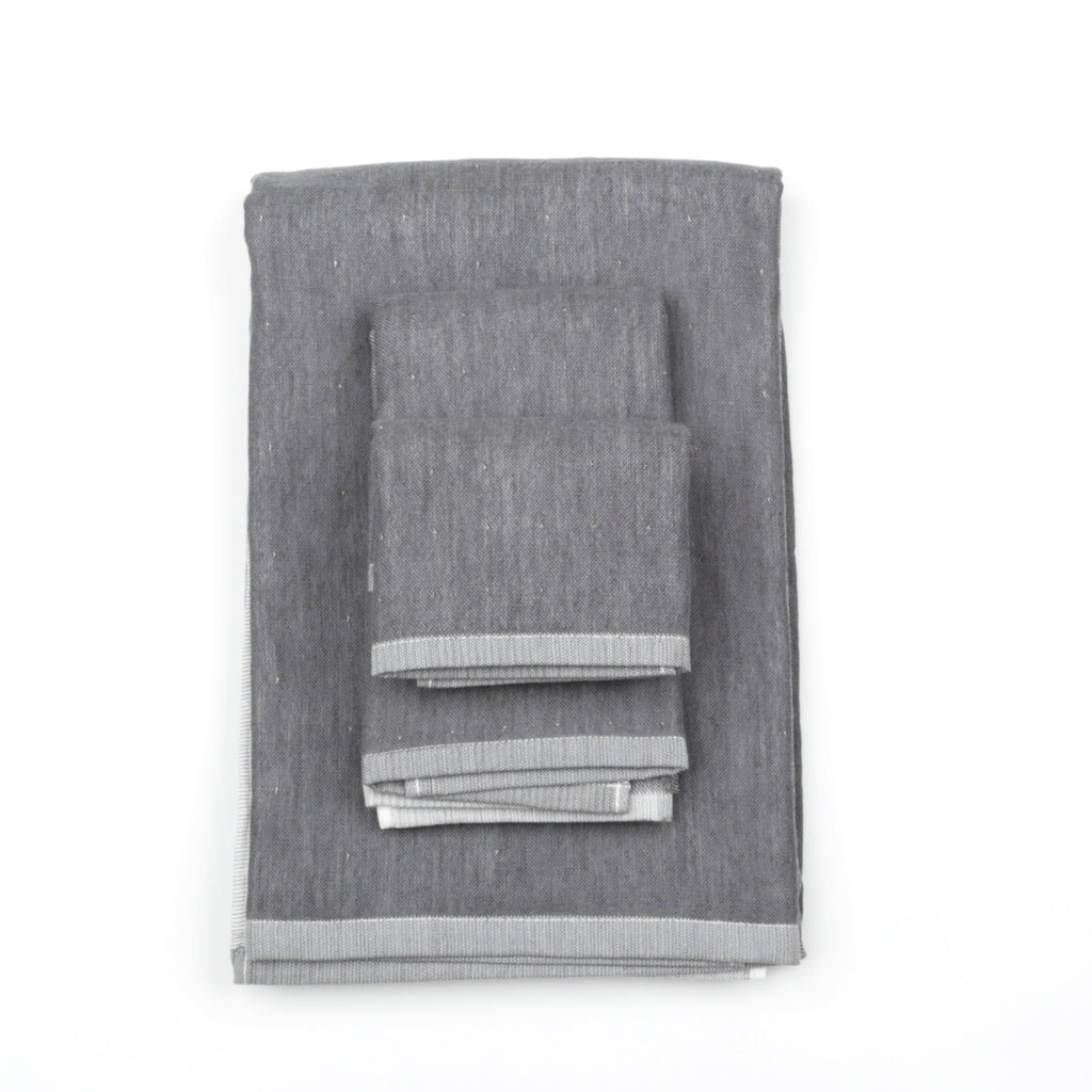 Yoshii Chambray Bath Towels - Two Tone Grey - Wash Towel
