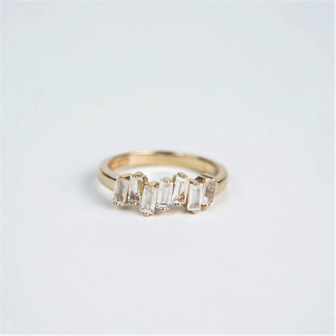 Suzanne Kalan - 14k Gold Uneven Band Rings - Rainbow Moonstone - Size 5.5