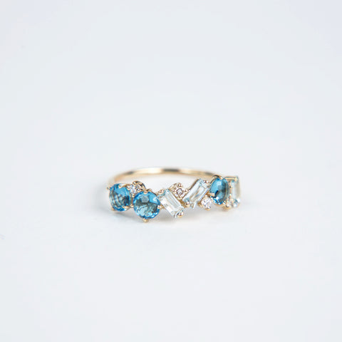 Suzanne Kalan - 14k Gold Amalfi Rings - Blue Topaz with Diamonds - Size 5.5