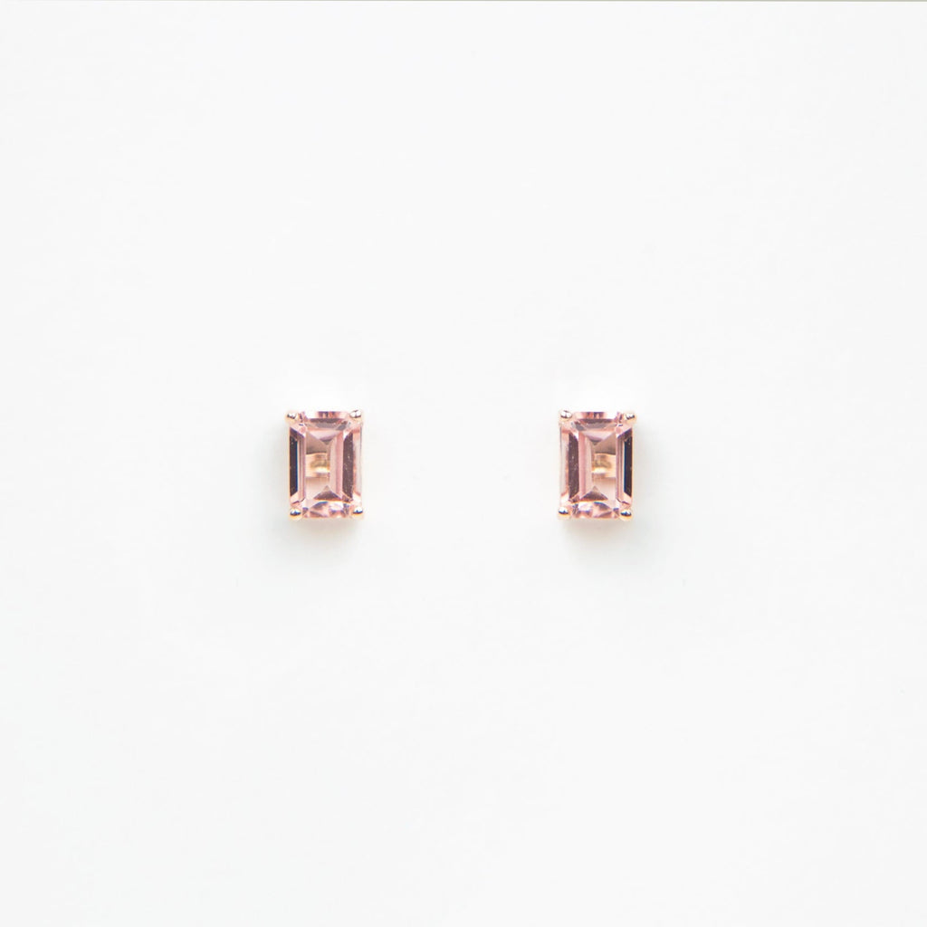 Suzanne Kalan - 14k Gold Emerald Cut Post Earrings - Morganite Topaz
