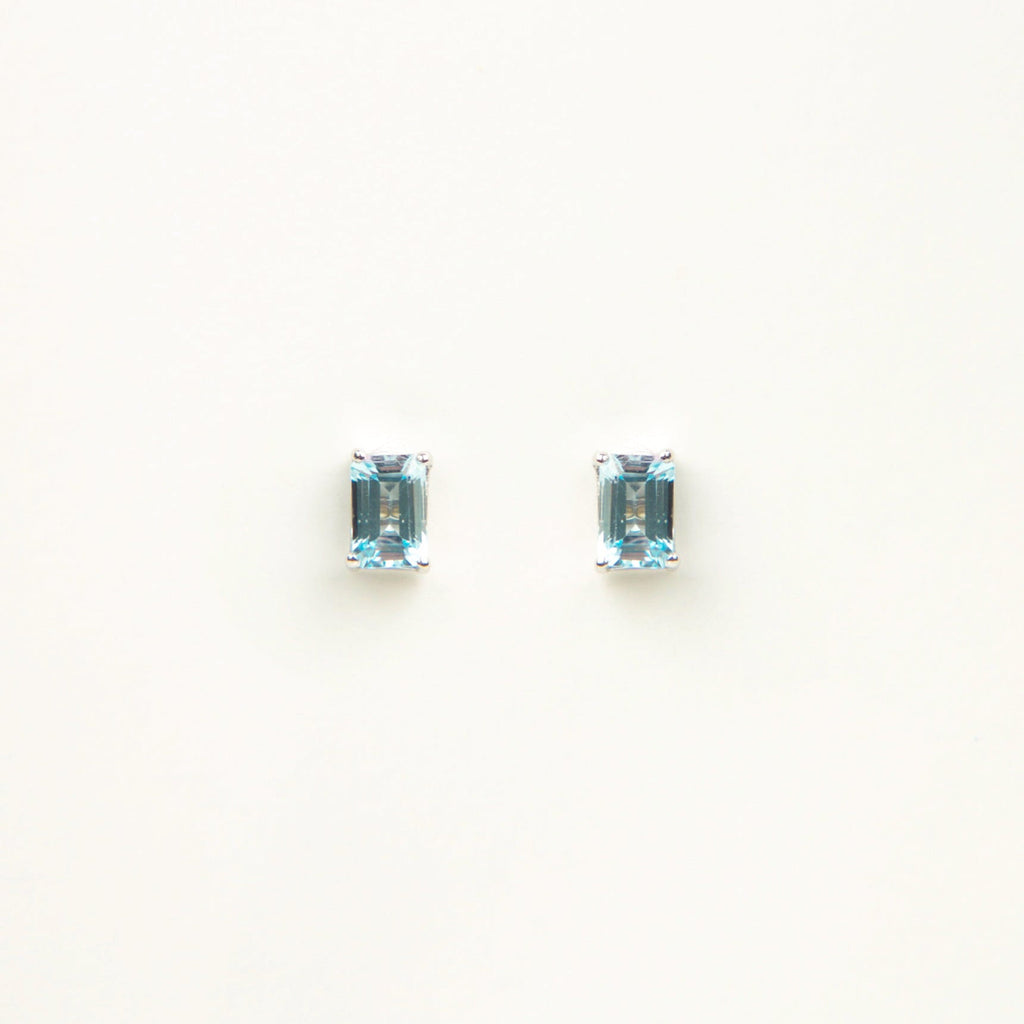 Suzanne Kalan - 14k Gold Emerald Cut Post Earrings - Blue Topaz