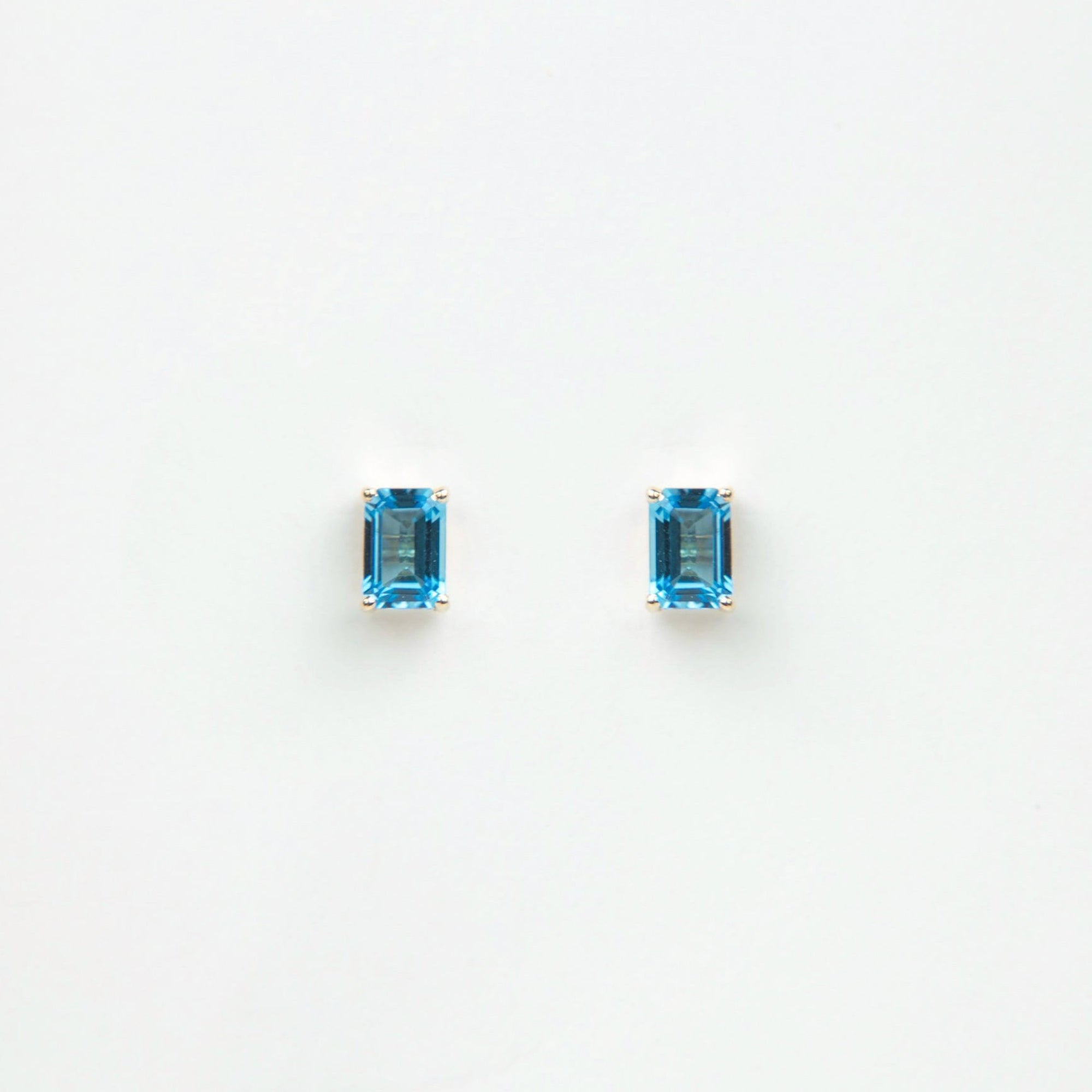 Suzanne Kalan - 14k Gold Emerald Cut Post Earrings - Swiss Blue Topaz
