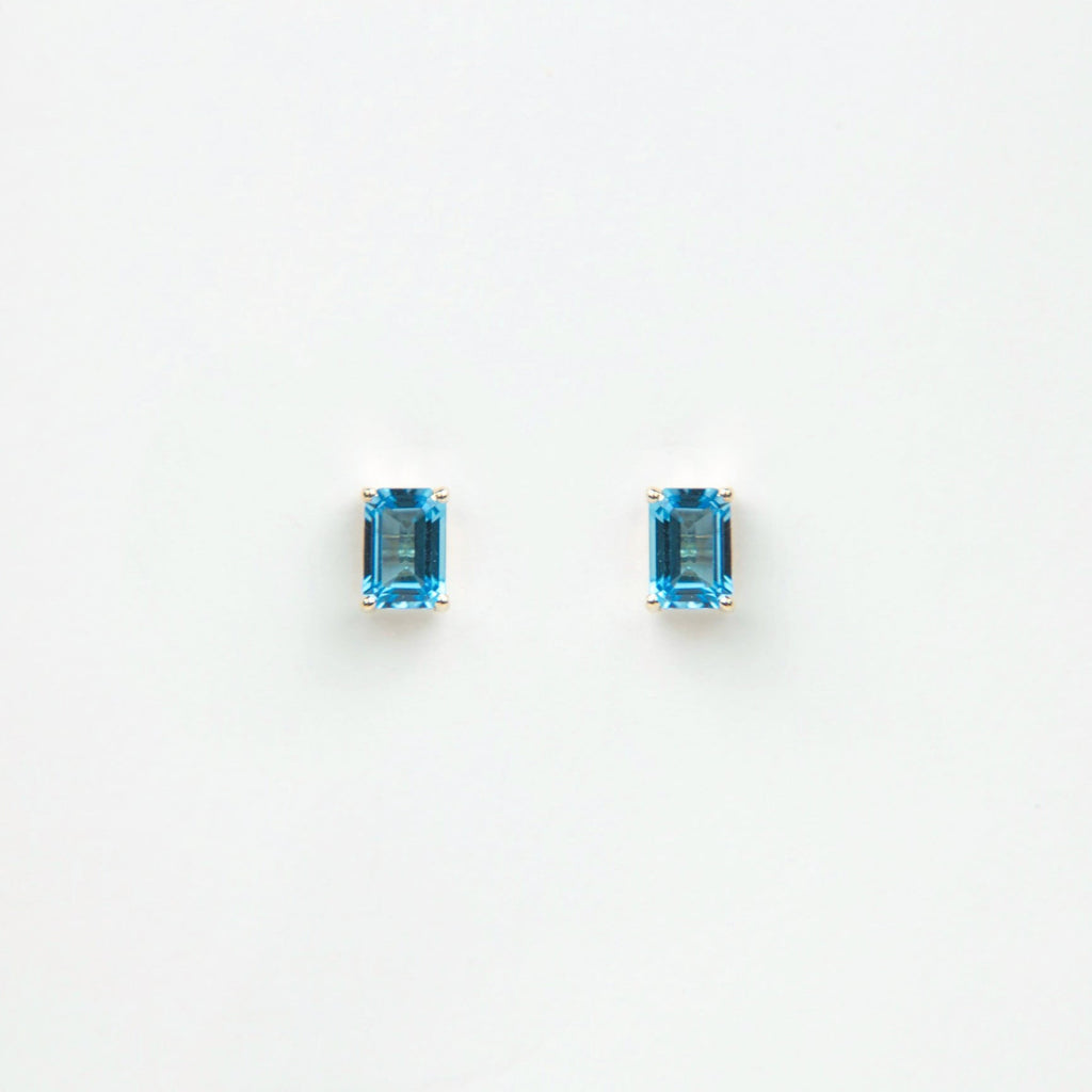 Suzanne Kalan - 14k Gold Emerald Cut Post Earrings - Swiss Blue Topaz