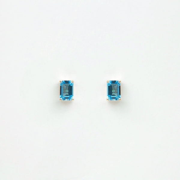 Suzanne Kalan - 14k Gold Emerald Cut Post Earrings - Swiss Blue Topaz
