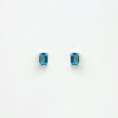 Suzanne Kalan - 14k Gold Emerald Cut Post Earrings - Swiss Blue Topaz