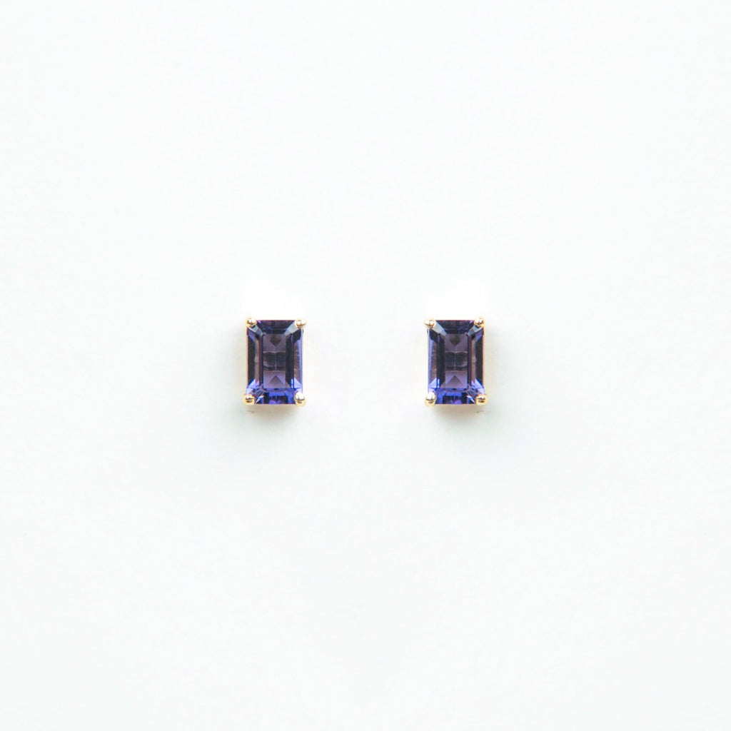 Suzanne Kalan - 14k Gold Emerald Cut Post Earrings - Iolite