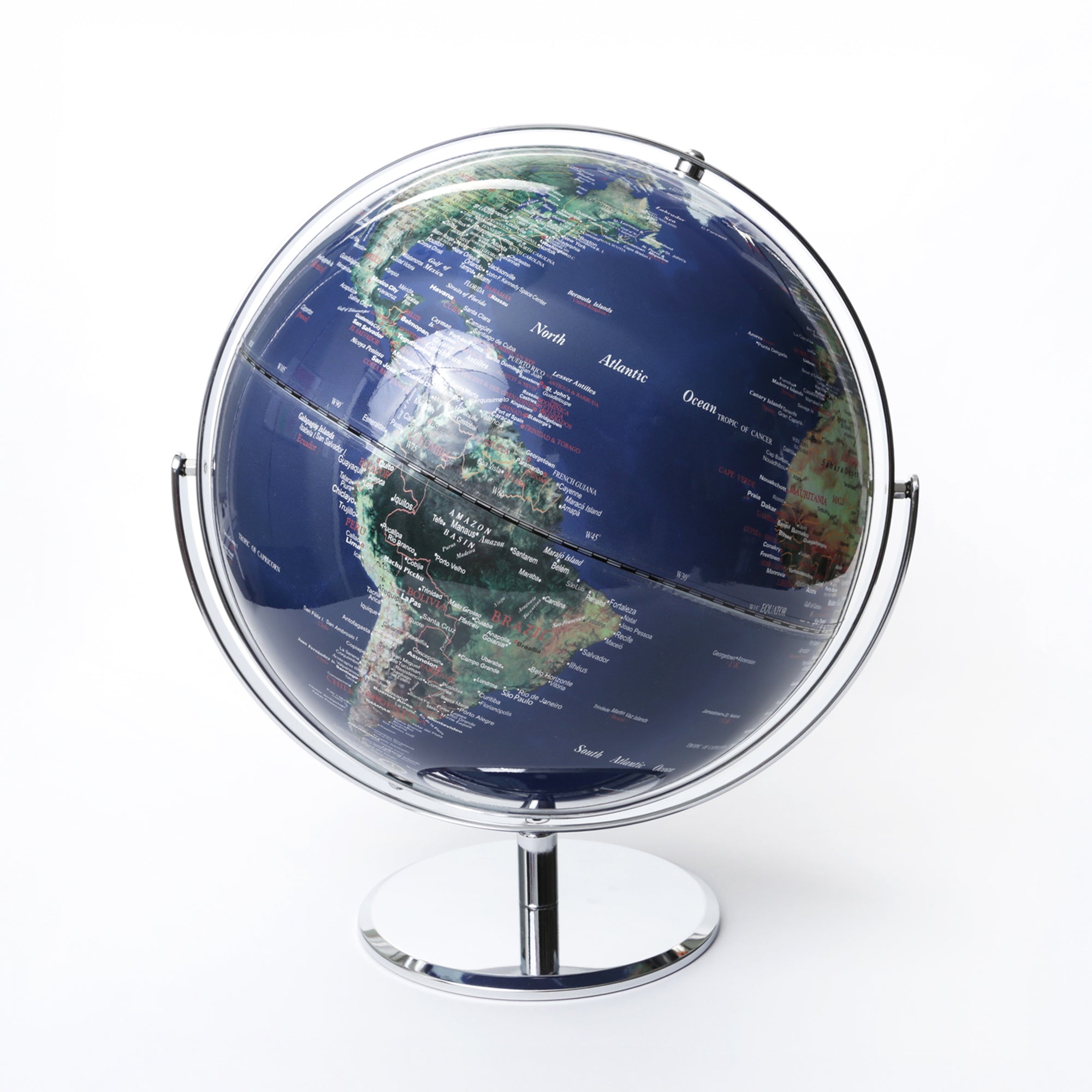 Modern Globes - Blue Topographic &amp; Chrome
