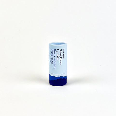 Blue lip balm stick on a white background