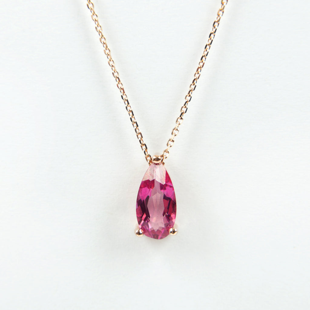 14K Gold Pink Topaz Pendant Necklace