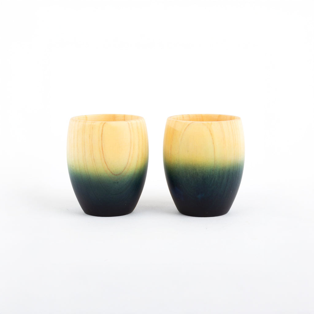 Indigo Hinoki Sake Cups - Set of Two