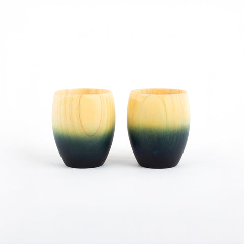 Indigo Hinoki Sake Cups - Set of Two