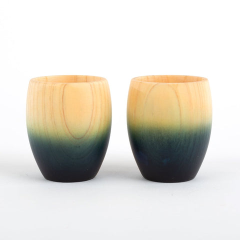 Indigo Hinoki Sake Cups - Set of Two