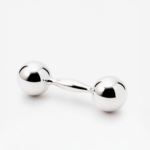 Silver Baby Rattle - Barbell