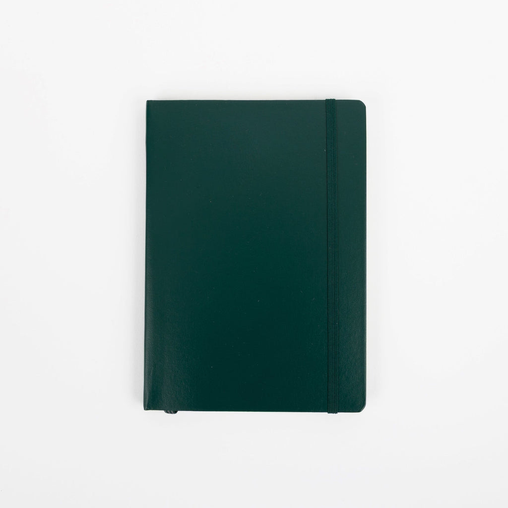 Green notebook on a white background