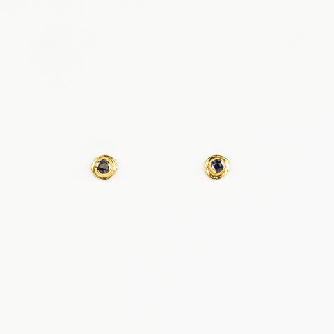 Pair of gold earrings with gemstones on a white background