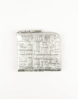 Silver rectangular wallet with intricate design on a white background