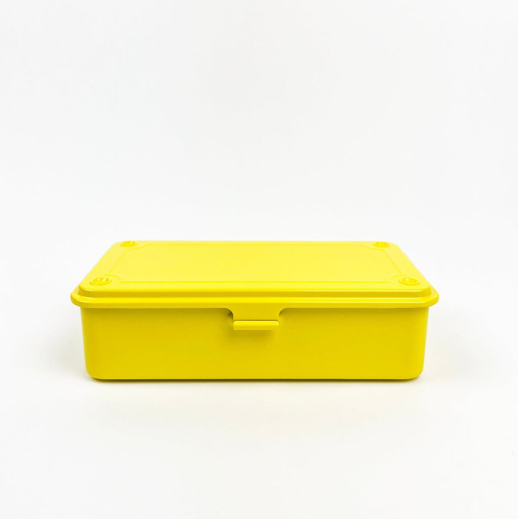 Yellow rectangular box with a lid on a white background