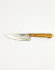 Chef's knife with wooden handle on a white background