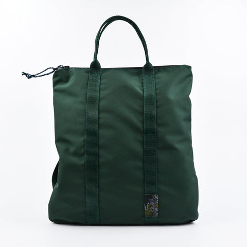 Green tote bag with straps on a white background