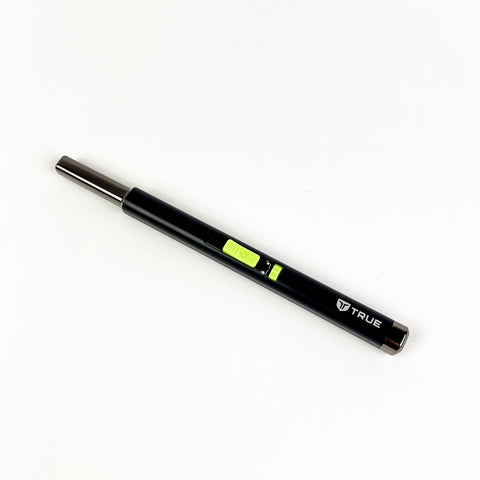 Black wand lighter with a green indicator on a white background