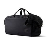 Black duffel bag on a white background