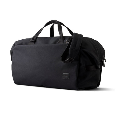 Black duffel bag on a white background