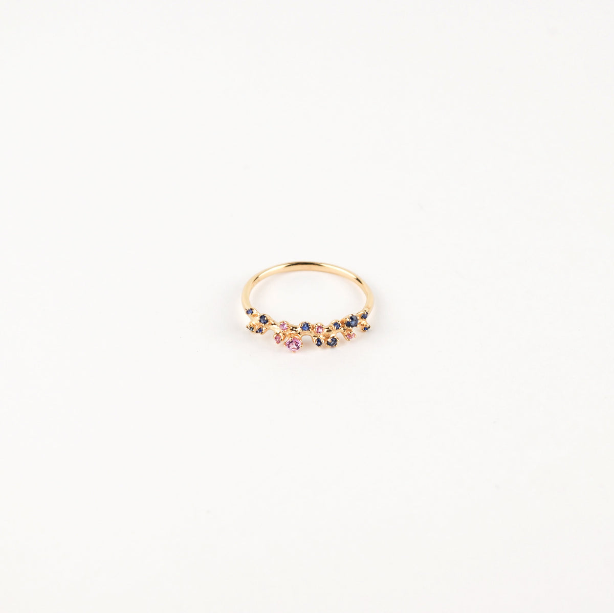N + A - Eucalyptus Ring with Blue &amp; Pink Sapphire - Size 5.5