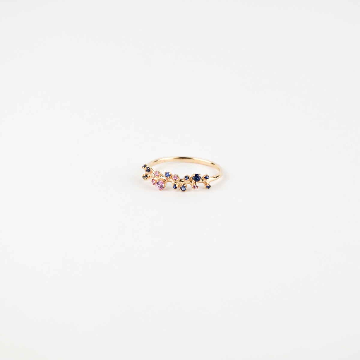 N + A - Eucalyptus Ring with Blue &amp; Pink Sapphire - Size 5.5