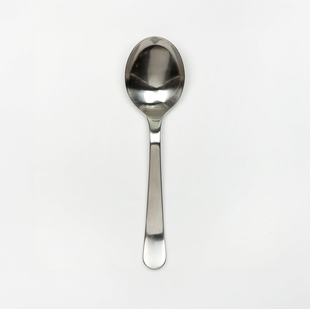 Stainless steel spoon on a white background
