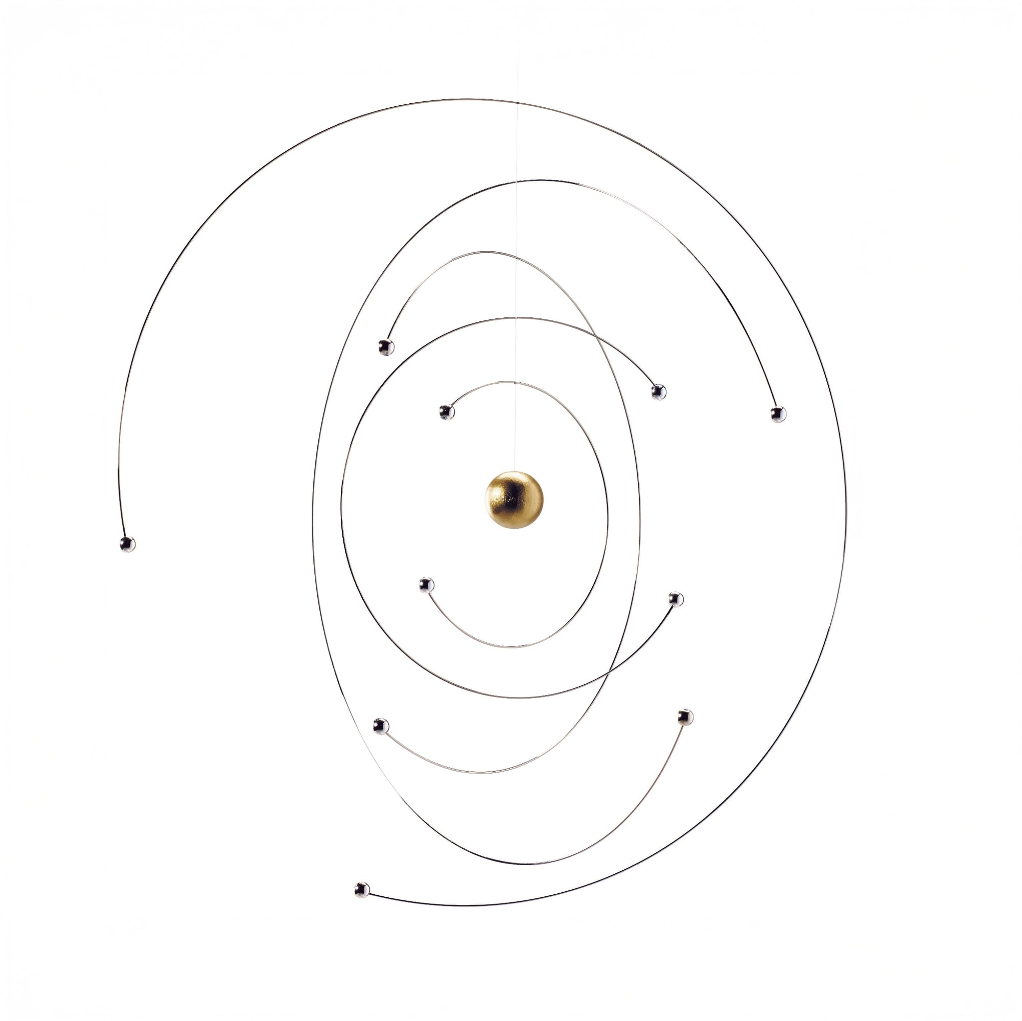 Model of planetary orbits with a central sun on a white background