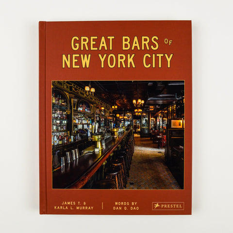Book cover of 'Great Bars of New York City' with a bar interior photo and Prestel logo.