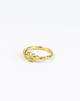 Gold ring with a small diamond on a white background