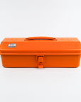 Orange toolbox with a visible brand logo on a white background