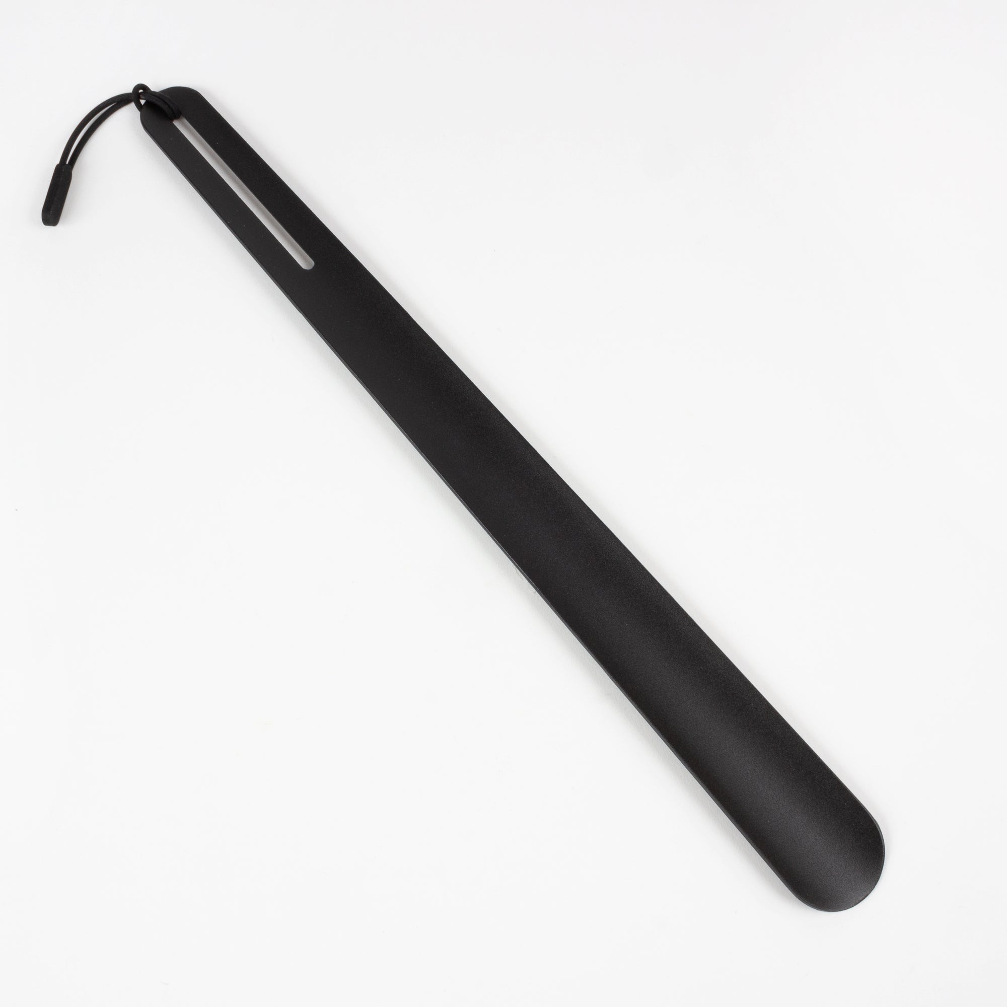 long handled black metal shoehorn 