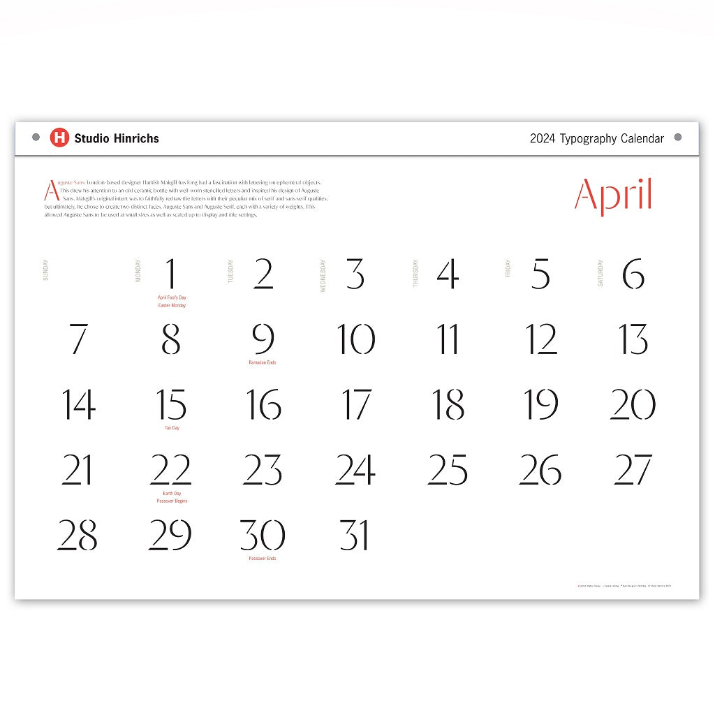 2024 Typography Giant Wall Calendar by Studio Hinrichs | Canoe